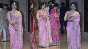  लग्न अर्जुनचं पण चर्चा मात्र सारा तेंडुलकरची, गुलाबी साडीतील सुंदर फोटोंची तुफान चर्चा!